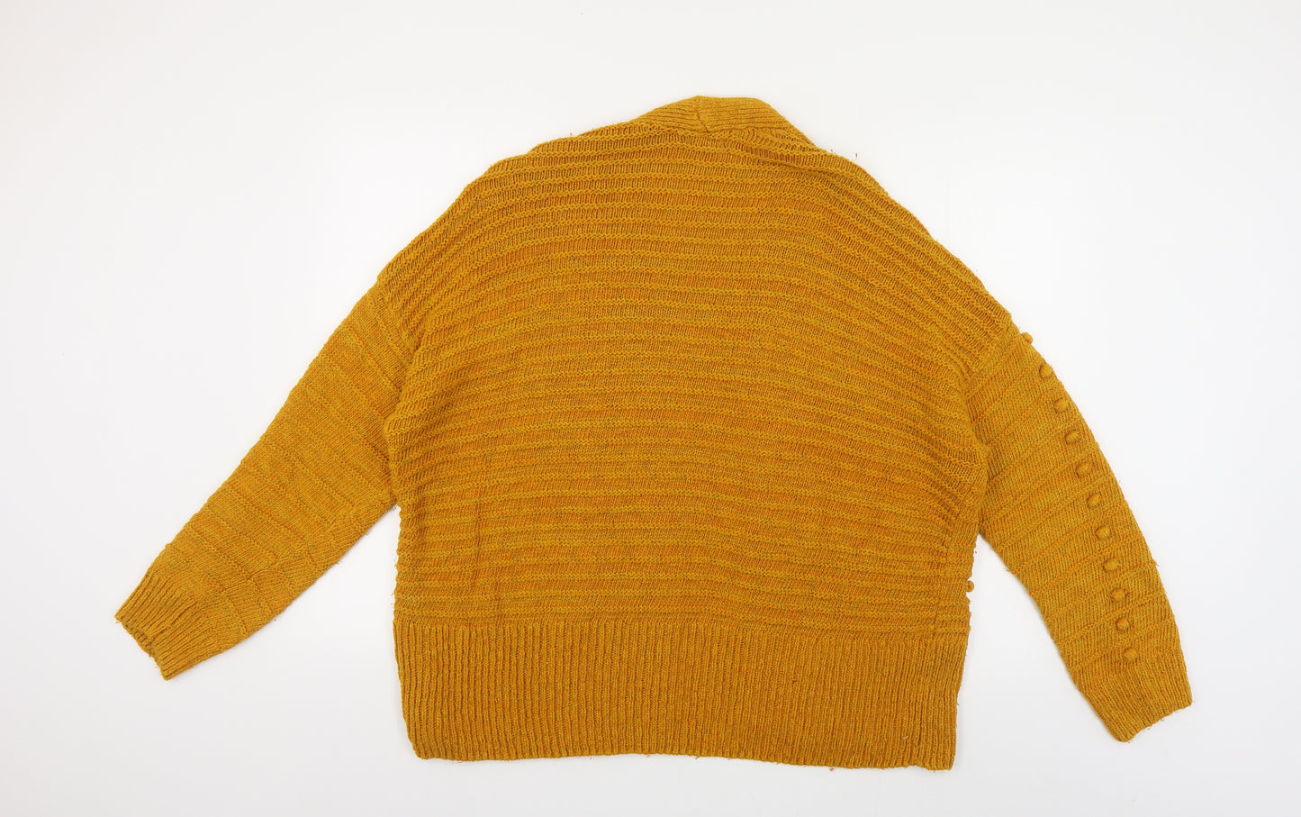 Roman Womens Yellow V-Neck Cotton Cardigan Jumper Size 16 - Textured