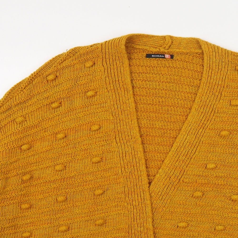 Roman Womens Yellow V-Neck Cotton Cardigan Jumper Size 16 - Textured