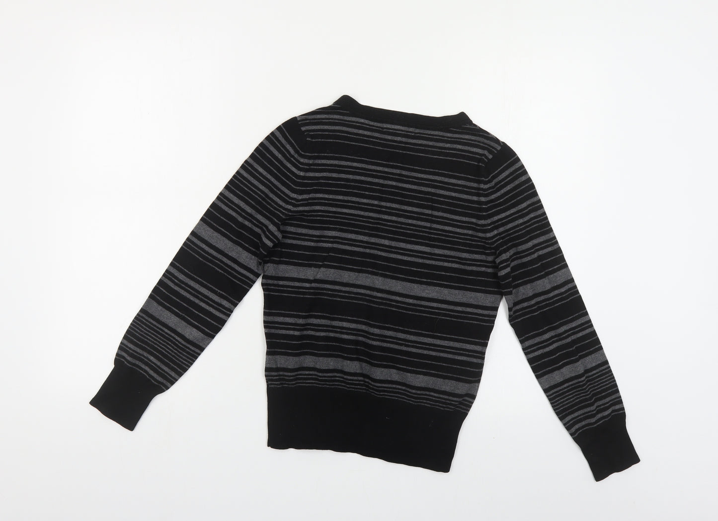 Debenhams Womens Black V-Neck Striped Viscose Pullover Jumper Size 8