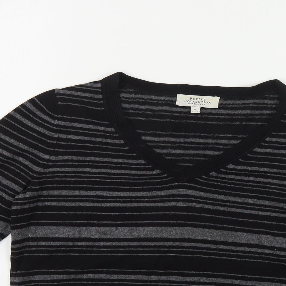 Debenhams Womens Black V-Neck Striped Viscose Pullover Jumper Size 8