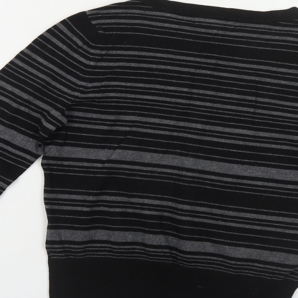 Debenhams Womens Black V-Neck Striped Viscose Pullover Jumper Size 8