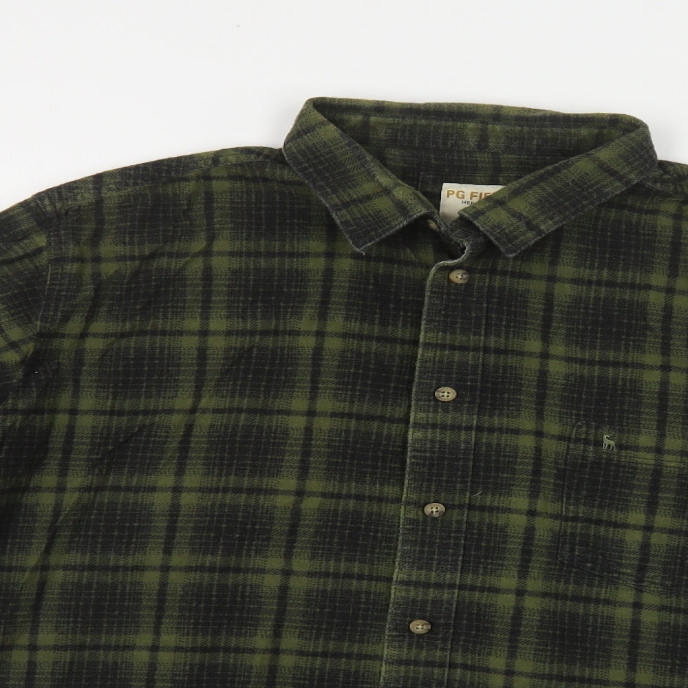 PG Field Mens Green Plaid Cotton Button-Up Size XL Collared Button