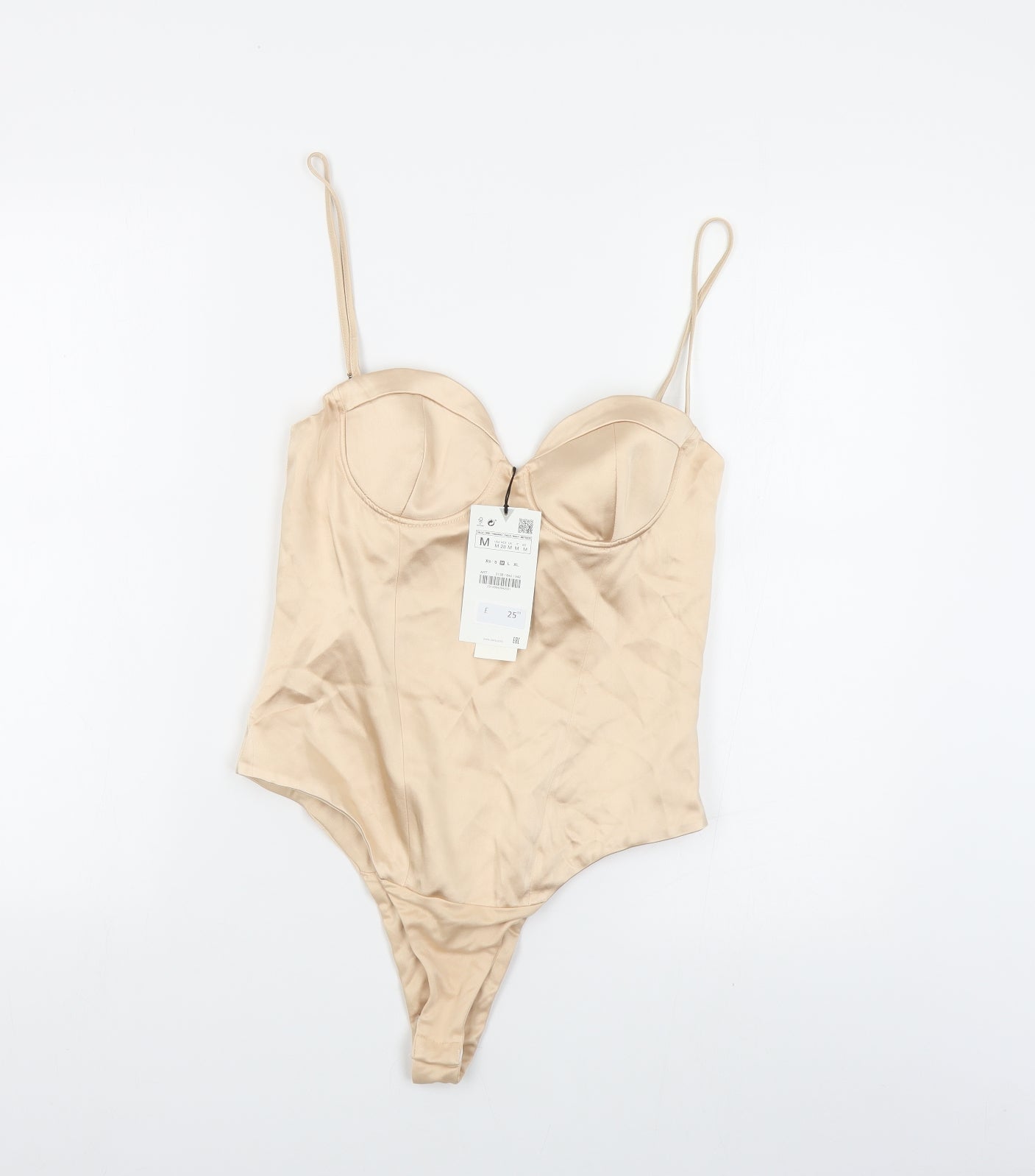 Zara Womens Beige Polyester Bodysuit One-Piece Size M Snap