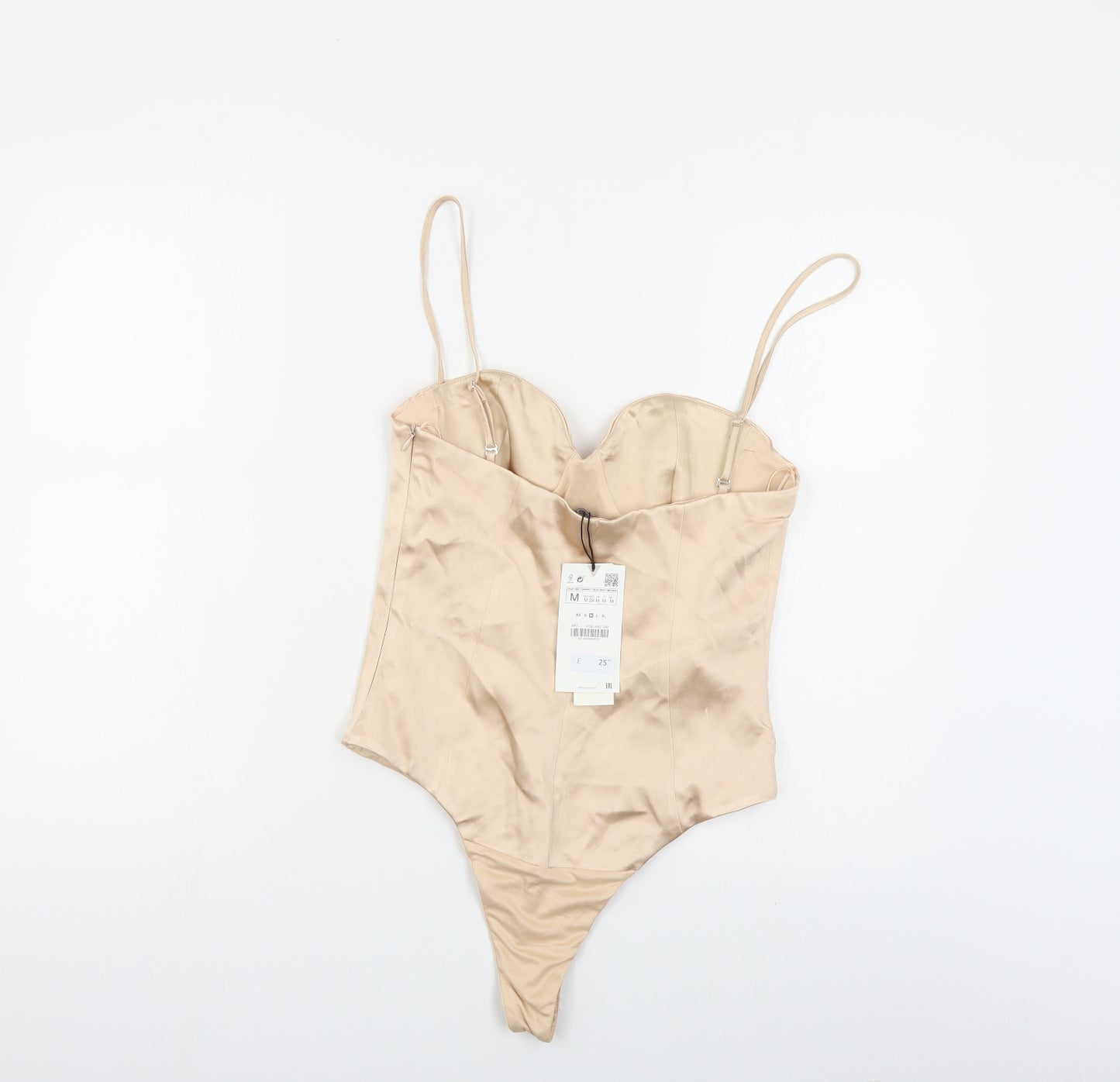 Zara Womens Beige Polyester Bodysuit One-Piece Size M Snap