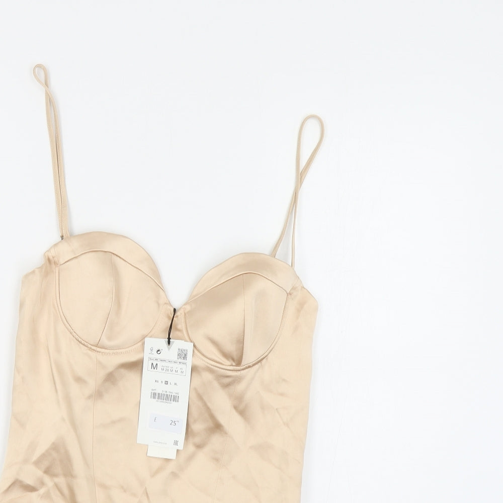 Zara Womens Beige Polyester Bodysuit One-Piece Size M Snap