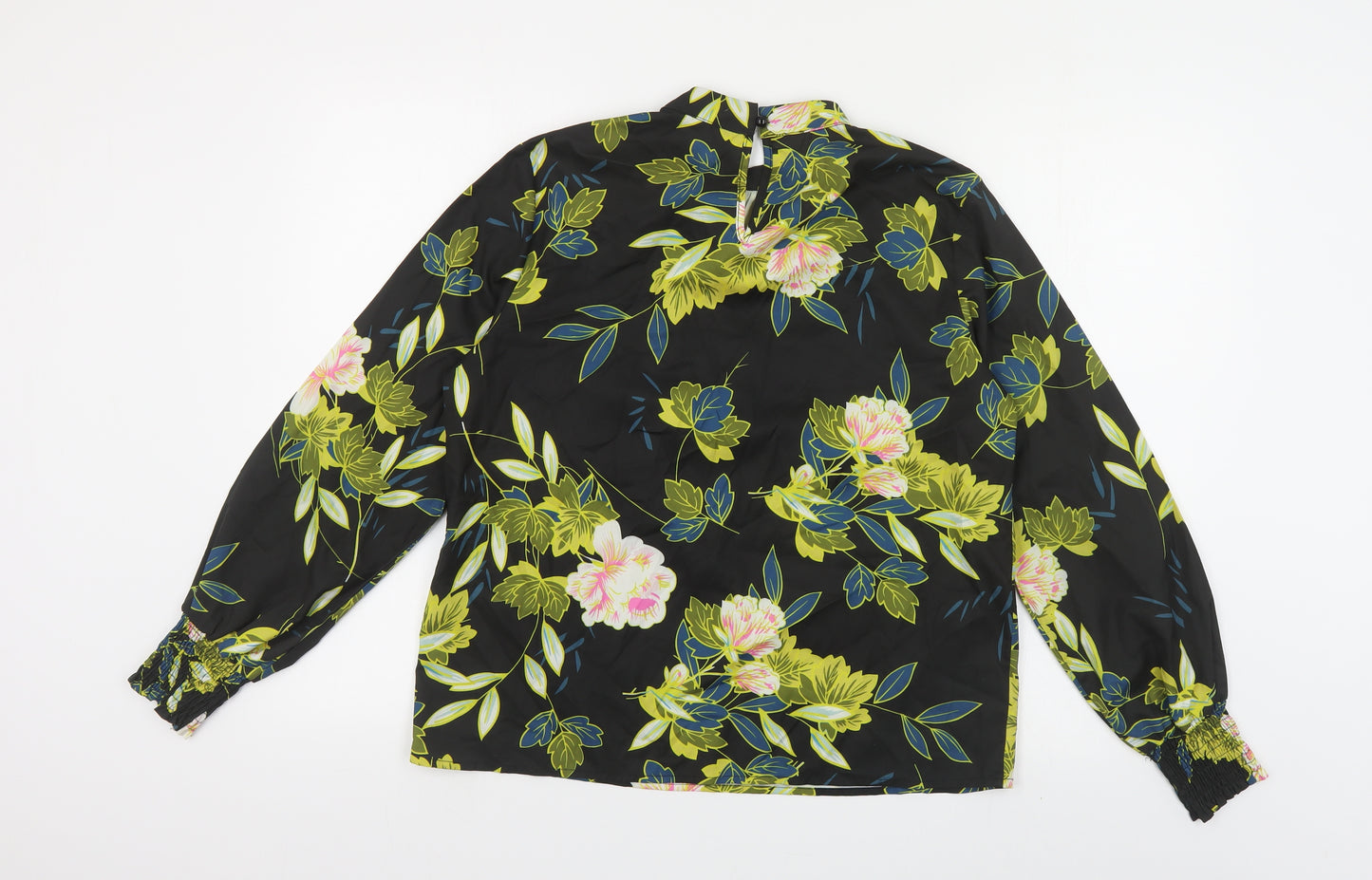 SheIn Womens Black Floral Polyester Basic Blouse Size M Mock Neck