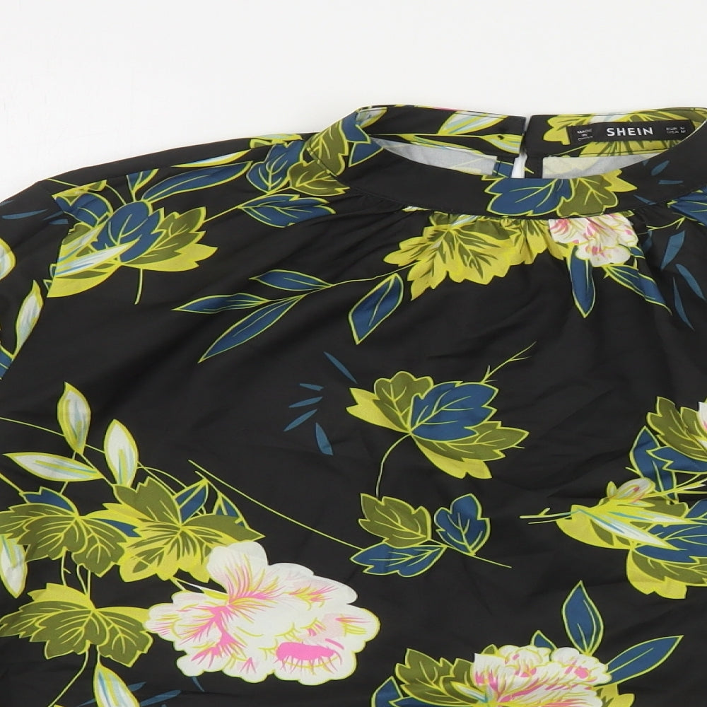 SheIn Womens Black Floral Polyester Basic Blouse Size M Mock Neck