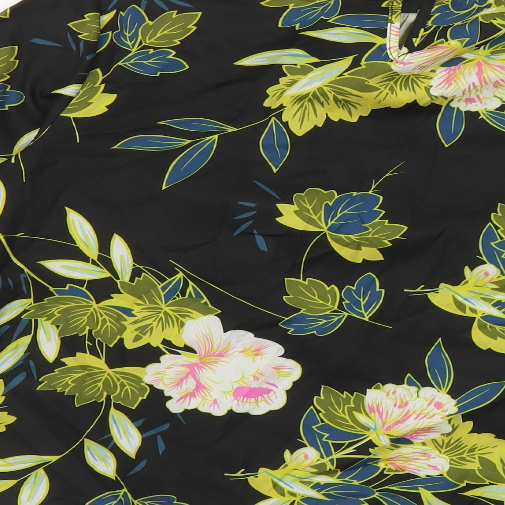 SheIn Womens Black Floral Polyester Basic Blouse Size M Mock Neck