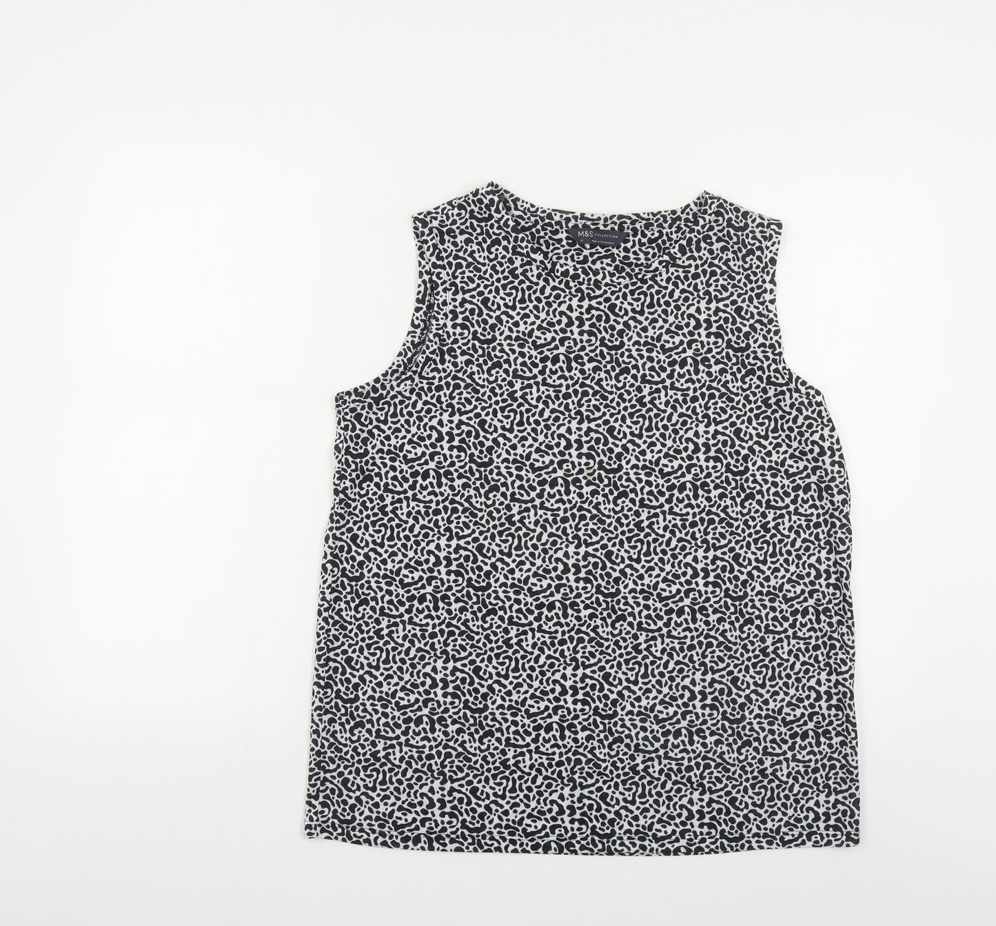 Marks and Spencer Womens Black Geometric Polyester Basic Tank Size 12 Round Neck