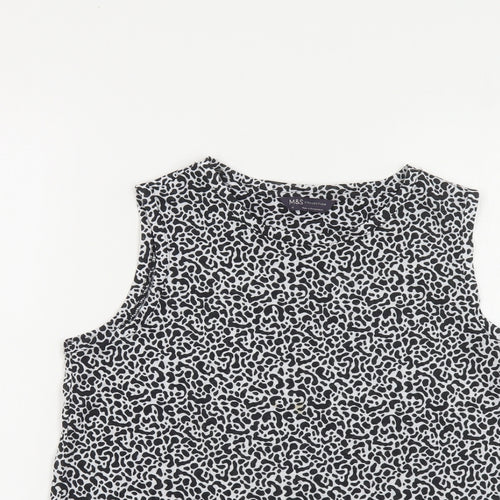 Marks and Spencer Womens Black Geometric Polyester Basic Tank Size 12 Round Neck