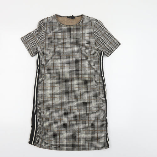 New Look Womens Grey Plaid Polyester Pencil Dress Size 8 Round Neck Pullover - Side Stripe
