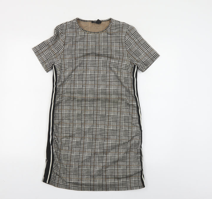 New Look Womens Grey Plaid Polyester Pencil Dress Size 8 Round Neck Pullover - Side Stripe