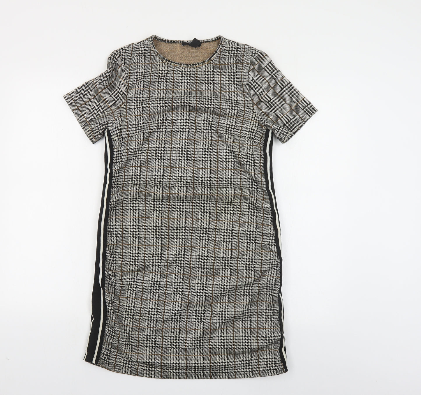 New Look Womens Grey Plaid Polyester Pencil Dress Size 8 Round Neck Pullover - Side Stripe