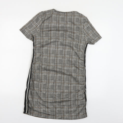 New Look Womens Grey Plaid Polyester Pencil Dress Size 8 Round Neck Pullover - Side Stripe