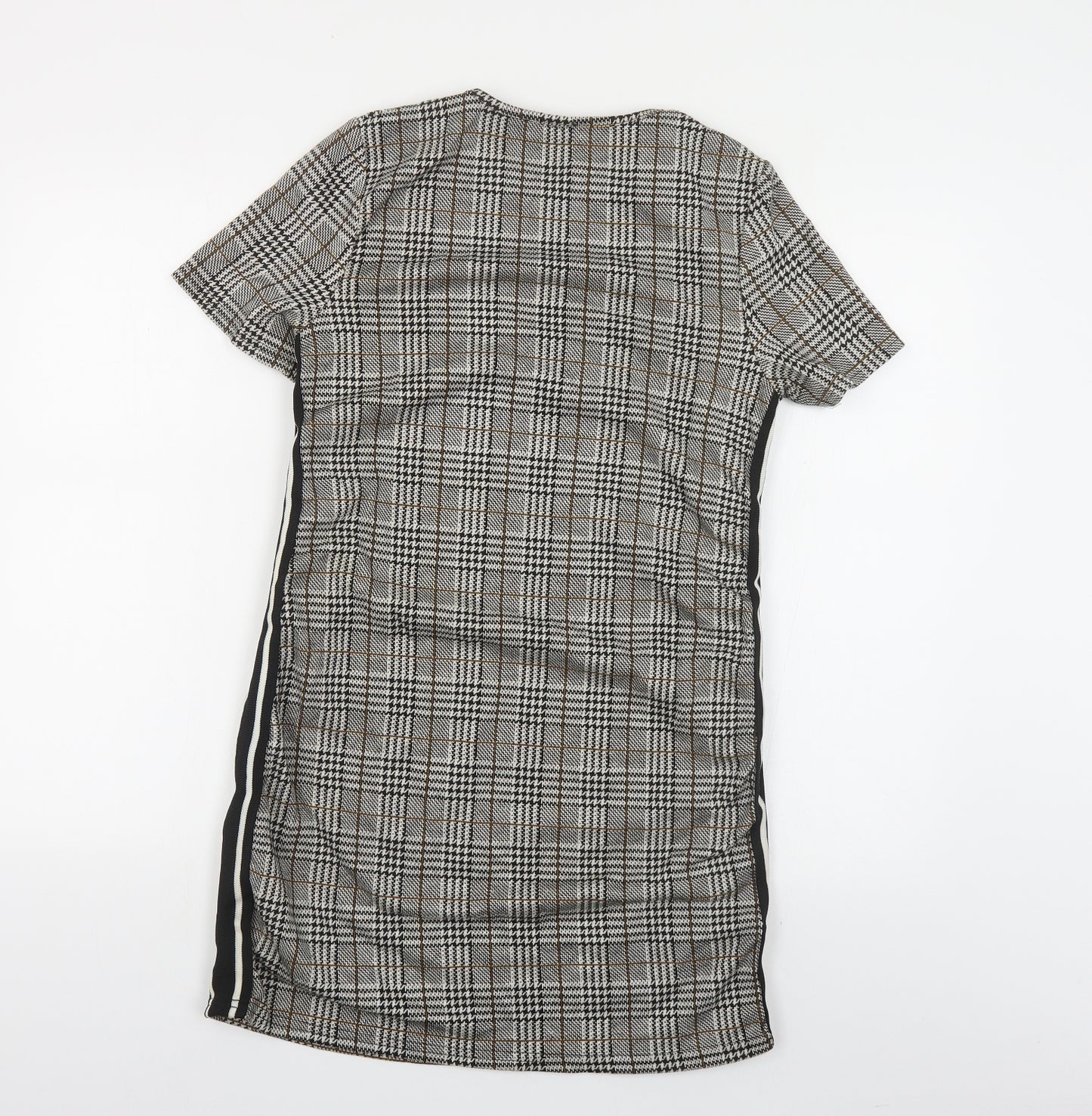 New Look Womens Grey Plaid Polyester Pencil Dress Size 8 Round Neck Pullover - Side Stripe