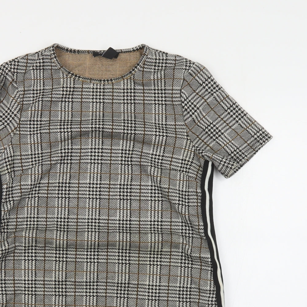 New Look Womens Grey Plaid Polyester Pencil Dress Size 8 Round Neck Pullover - Side Stripe