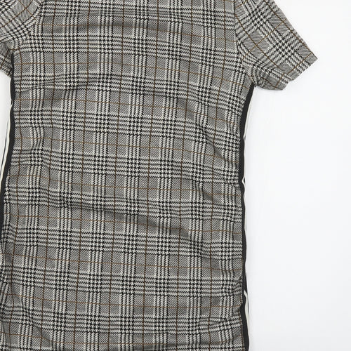 New Look Womens Grey Plaid Polyester Pencil Dress Size 8 Round Neck Pullover - Side Stripe