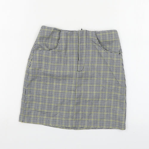 Pull & Bear Womens Blue Plaid Polyester Mini Skirt Size XS Zip