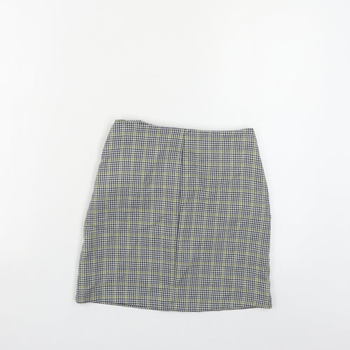 Pull & Bear Womens Blue Plaid Polyester Mini Skirt Size XS Zip