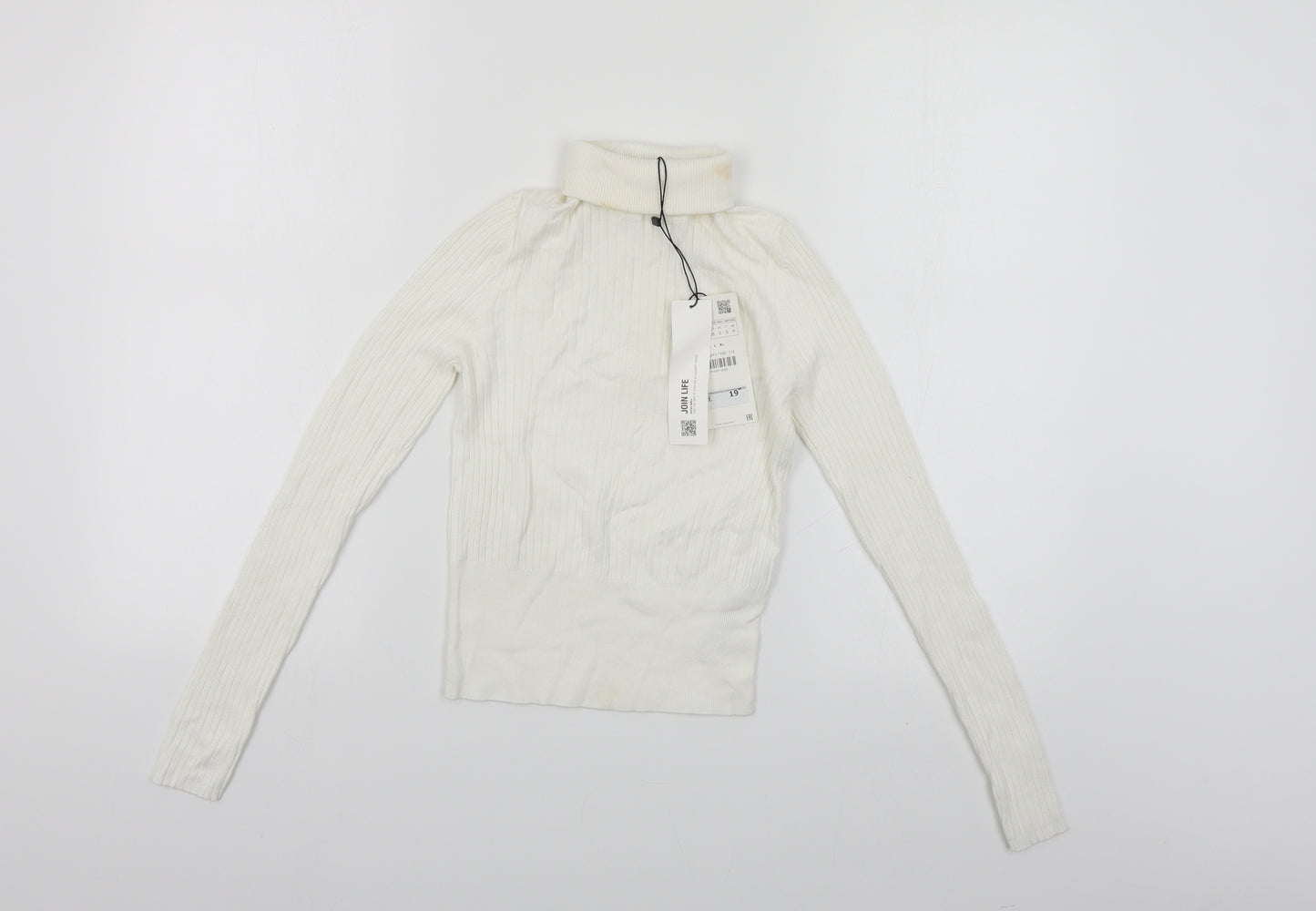 Zara Womens Ivory Roll Neck Viscose Pullover Jumper Size S - Cropped