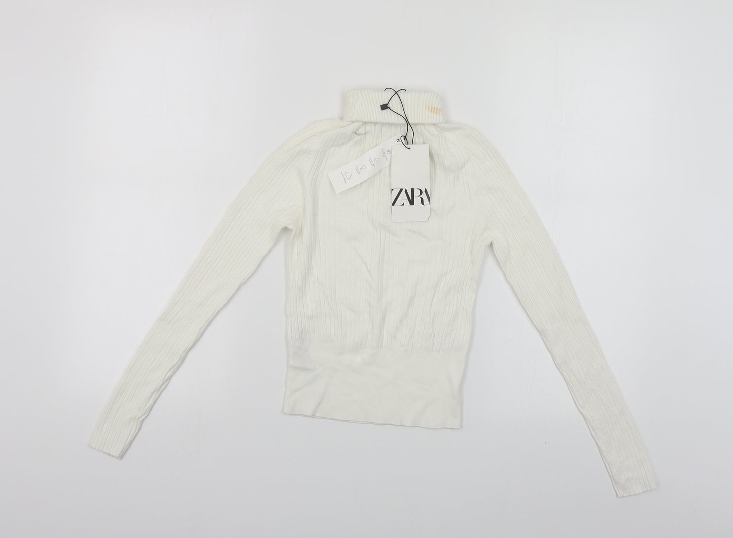 Zara Womens Ivory Roll Neck Viscose Pullover Jumper Size S - Cropped