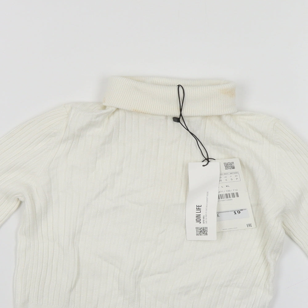 Zara Womens Ivory Roll Neck Viscose Pullover Jumper Size S - Cropped