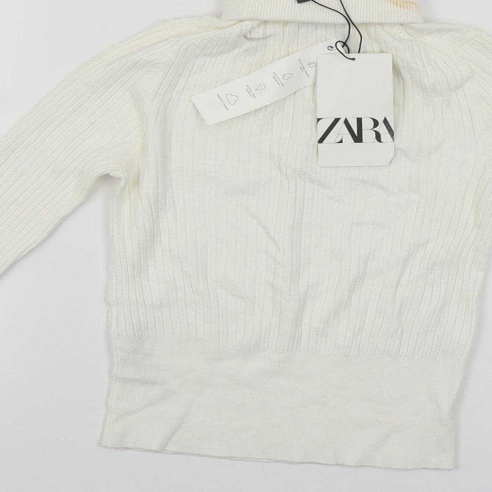 Zara Womens Ivory Roll Neck Viscose Pullover Jumper Size S - Cropped