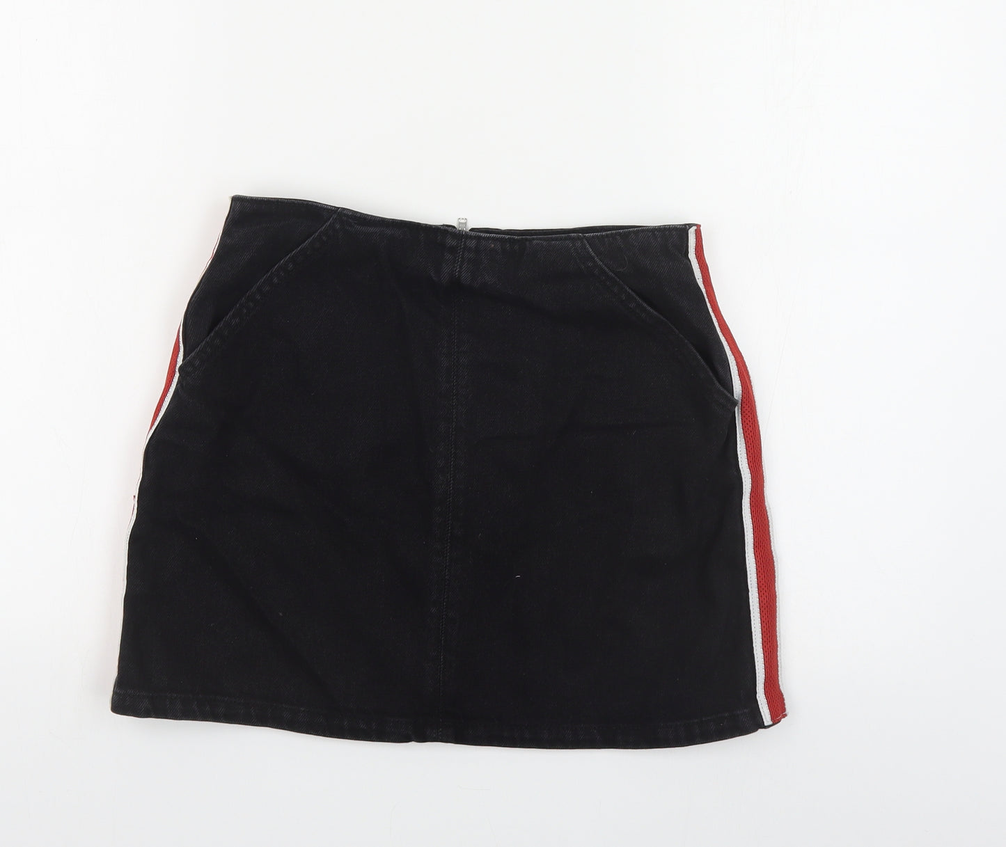 Topshop Womens Black Cotton Mini Skirt Size 10 Zip - Side Stripe