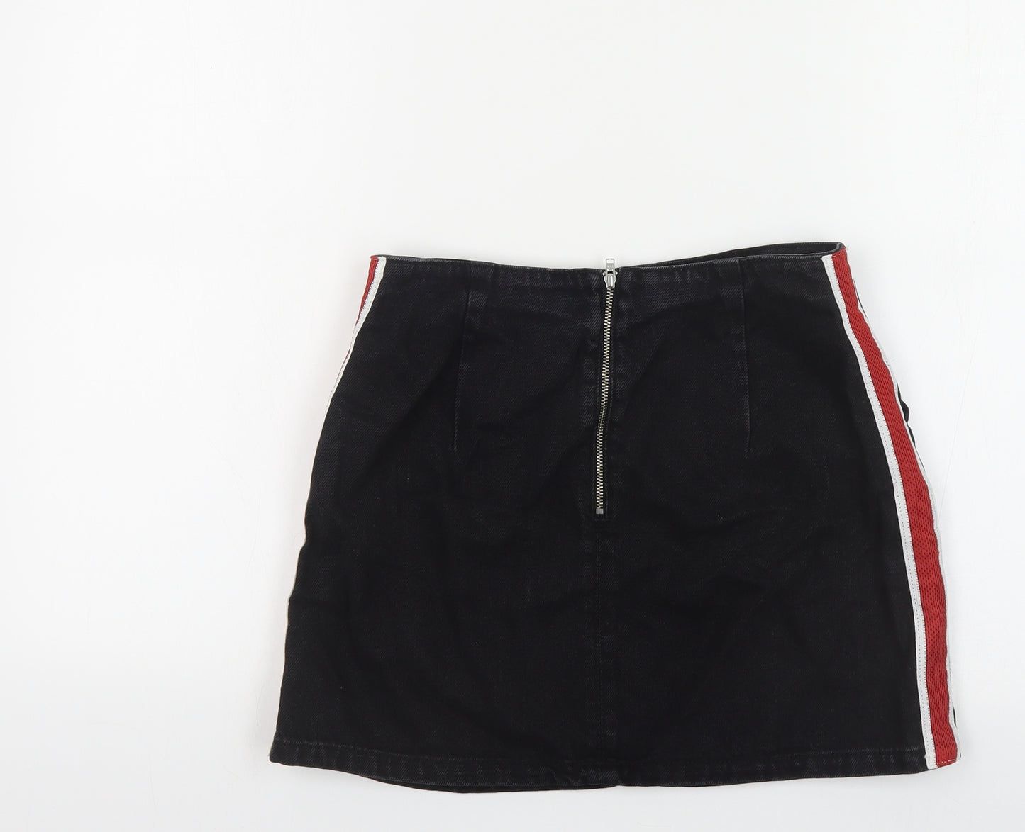 Topshop Womens Black Cotton Mini Skirt Size 10 Zip - Side Stripe