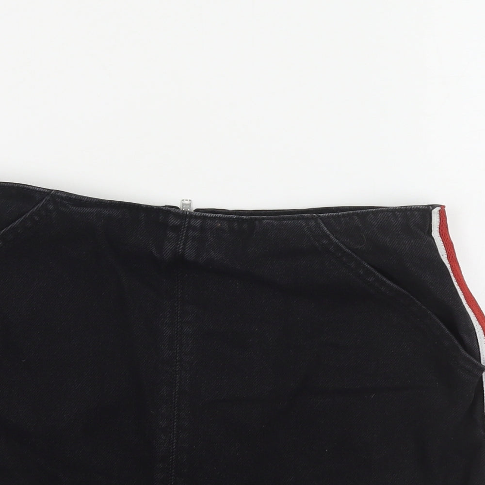 Topshop Womens Black Cotton Mini Skirt Size 10 Zip - Side Stripe