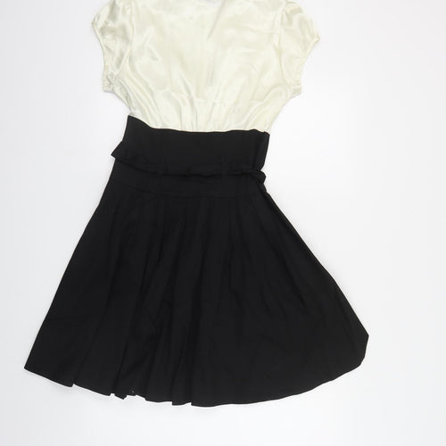 Dorothy Perkins Womens Black Colourblock Polyester Fit & Flare Size 10 Collared Zip