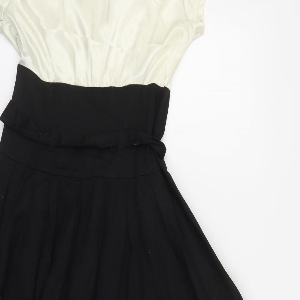 Dorothy Perkins Womens Black Colourblock Polyester Fit & Flare Size 10 Collared Zip