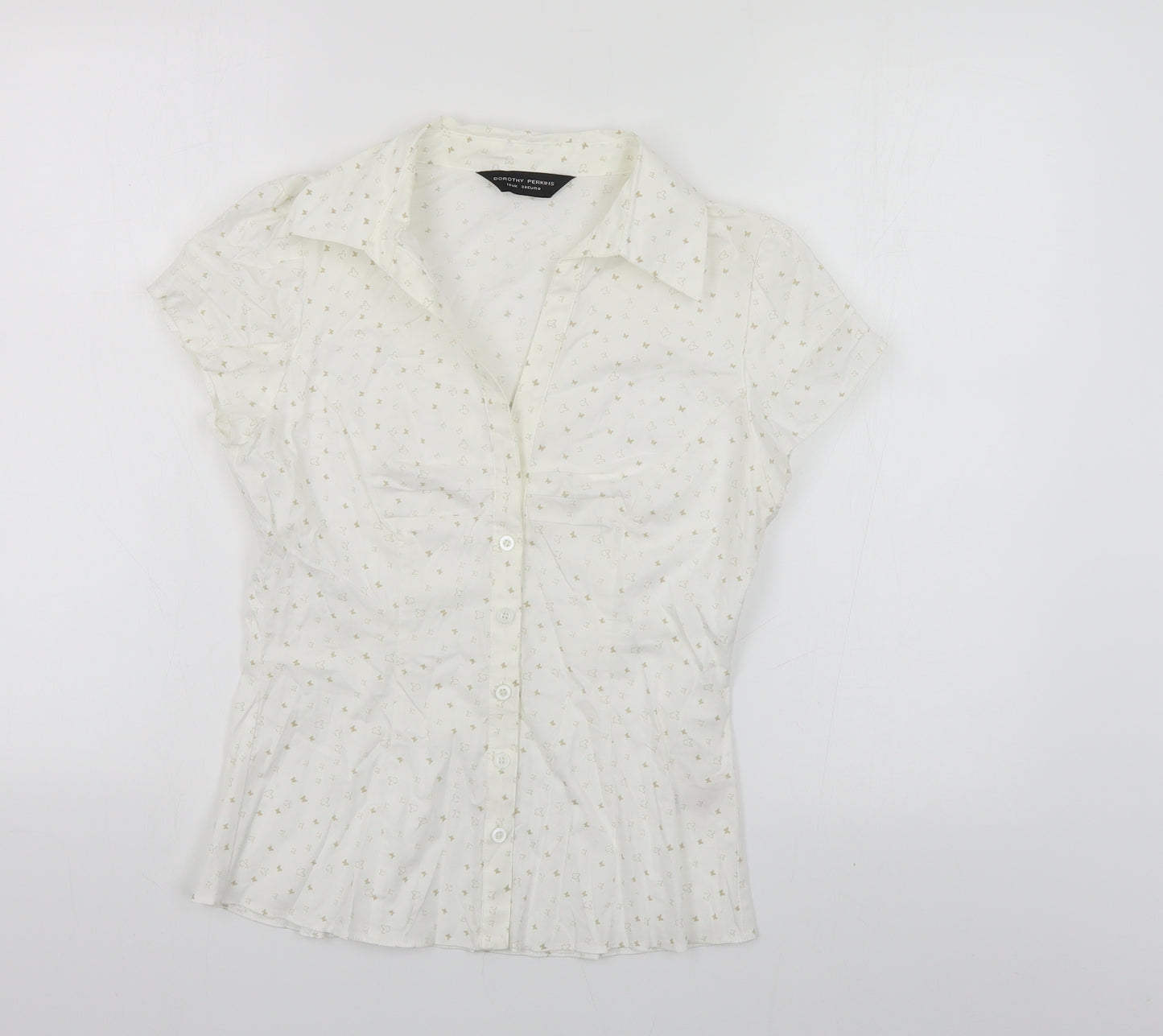 Dorothy Perkins Womens White Geometric Cotton Basic Button-Up Size 10 Collared - Butterfly Print