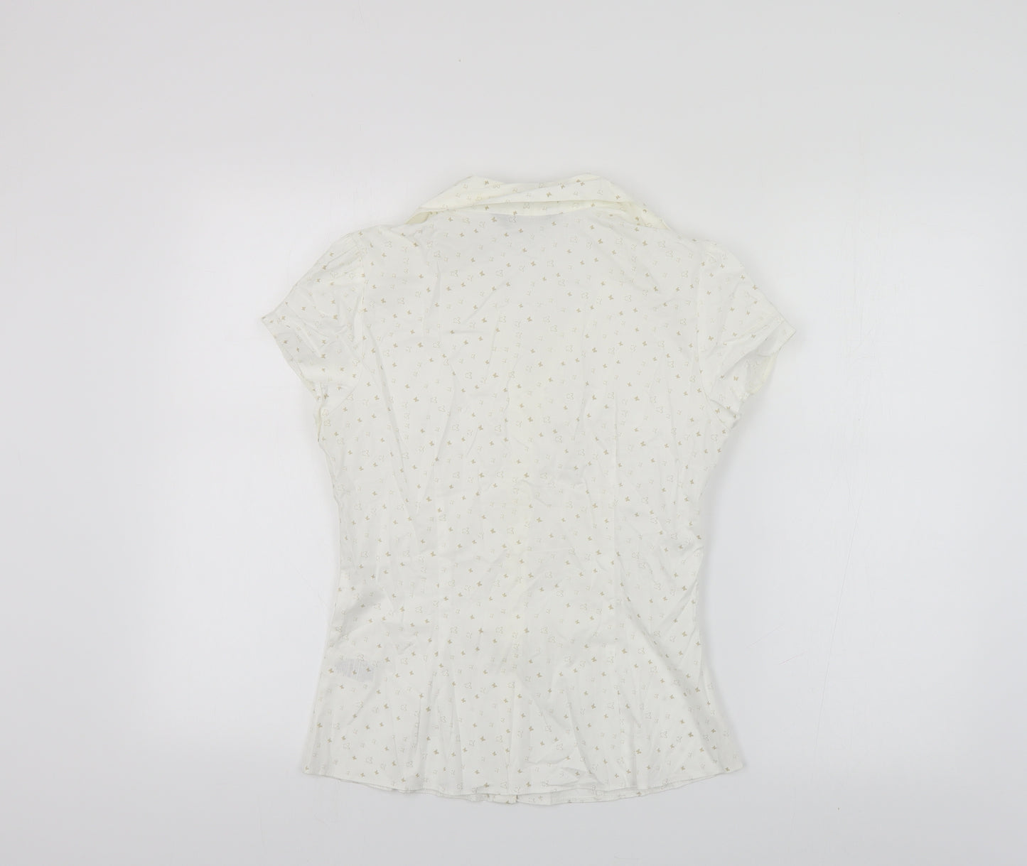 Dorothy Perkins Womens White Geometric Cotton Basic Button-Up Size 10 Collared - Butterfly Print