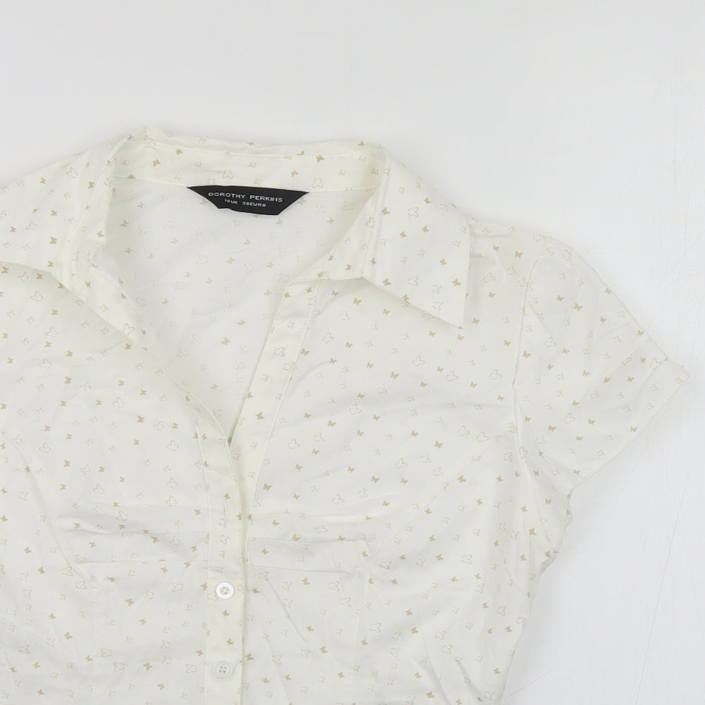 Dorothy Perkins Womens White Geometric Cotton Basic Button-Up Size 10 Collared - Butterfly Print