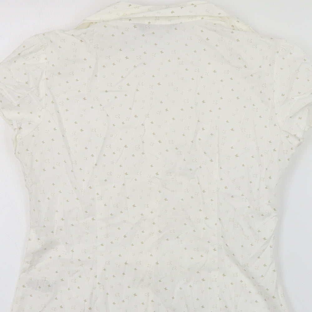 Dorothy Perkins Womens White Geometric Cotton Basic Button-Up Size 10 Collared - Butterfly Print
