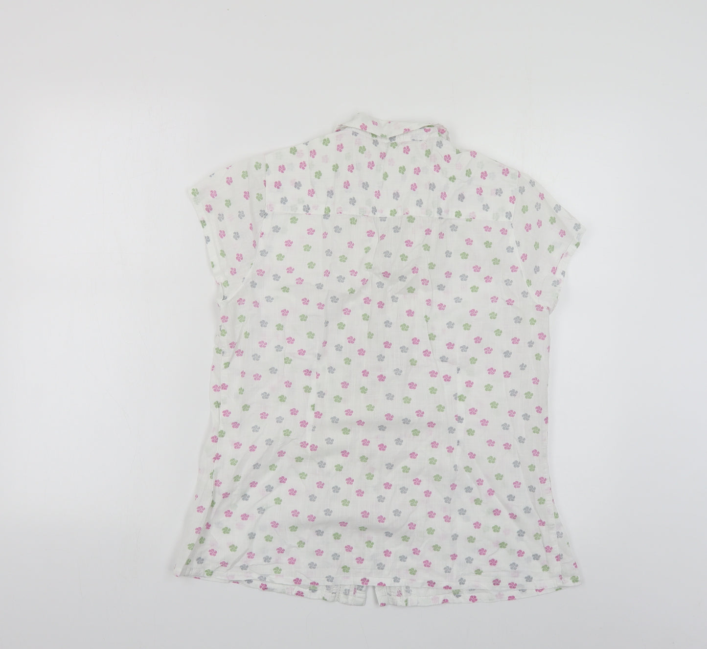 White Stuff Womens White Floral Cotton Basic Button-Up Size 12 Collared