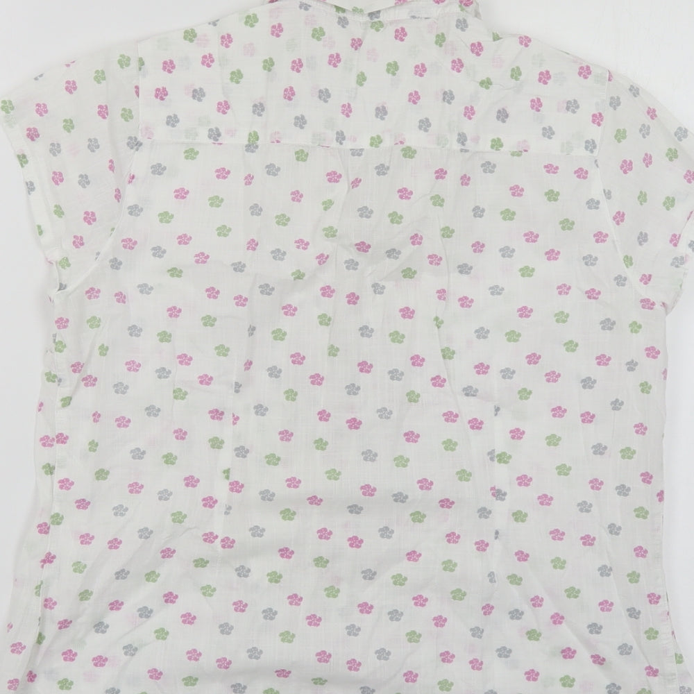 White Stuff Womens White Floral Cotton Basic Button-Up Size 12 Collared