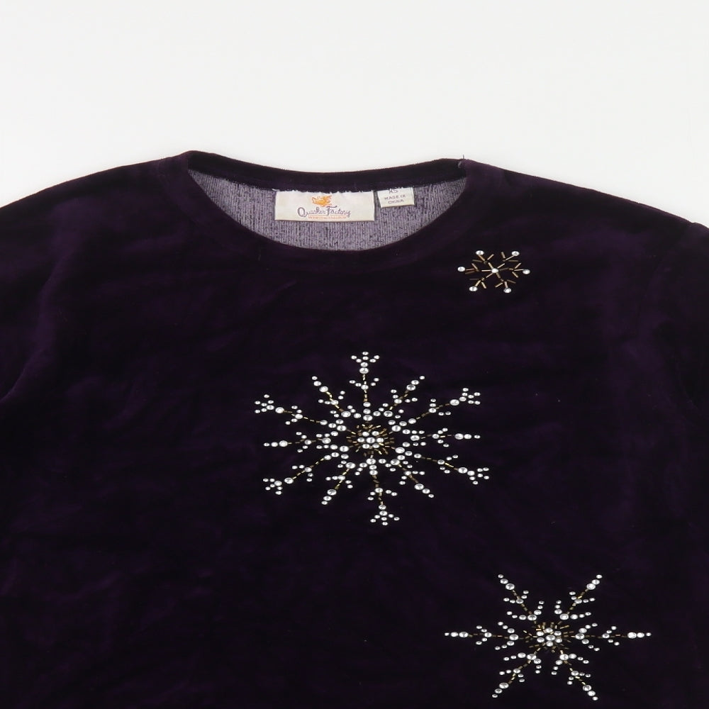 Quacker Factory Womens Purple Cotton Pullover Sweatshirt Size XS Pullover - Snowflakes