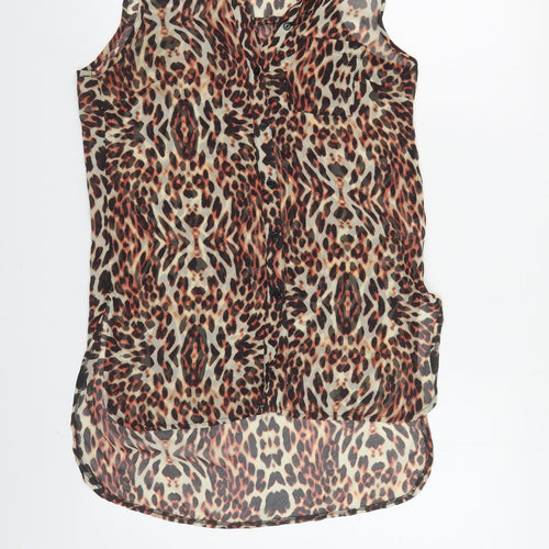 New Look Womens Multicoloured Animal Print Polyester Tunic Button-Up Size 8 Collared
