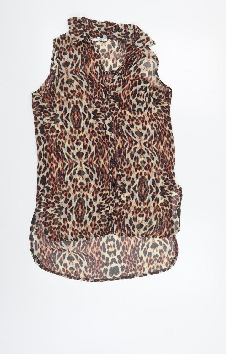 New Look Womens Multicoloured Animal Print Polyester Tunic Button-Up Size 8 Collared
