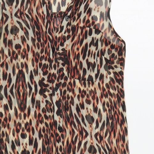 New Look Womens Multicoloured Animal Print Polyester Tunic Button-Up Size 8 Collared