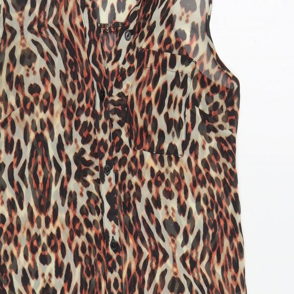 New Look Womens Multicoloured Animal Print Polyester Tunic Button-Up Size 8 Collared