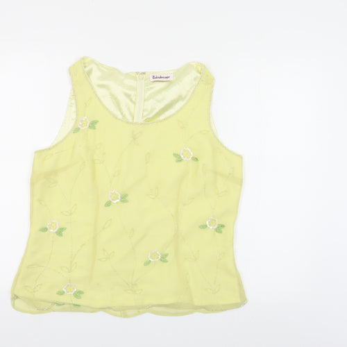 Kaleidoscope Womens Yellow Floral Polyester Basic Tank Size 16 Boat Neck
