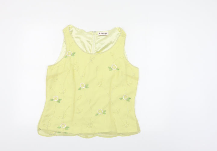 Kaleidoscope Womens Yellow Floral Polyester Basic Tank Size 16 Boat Neck