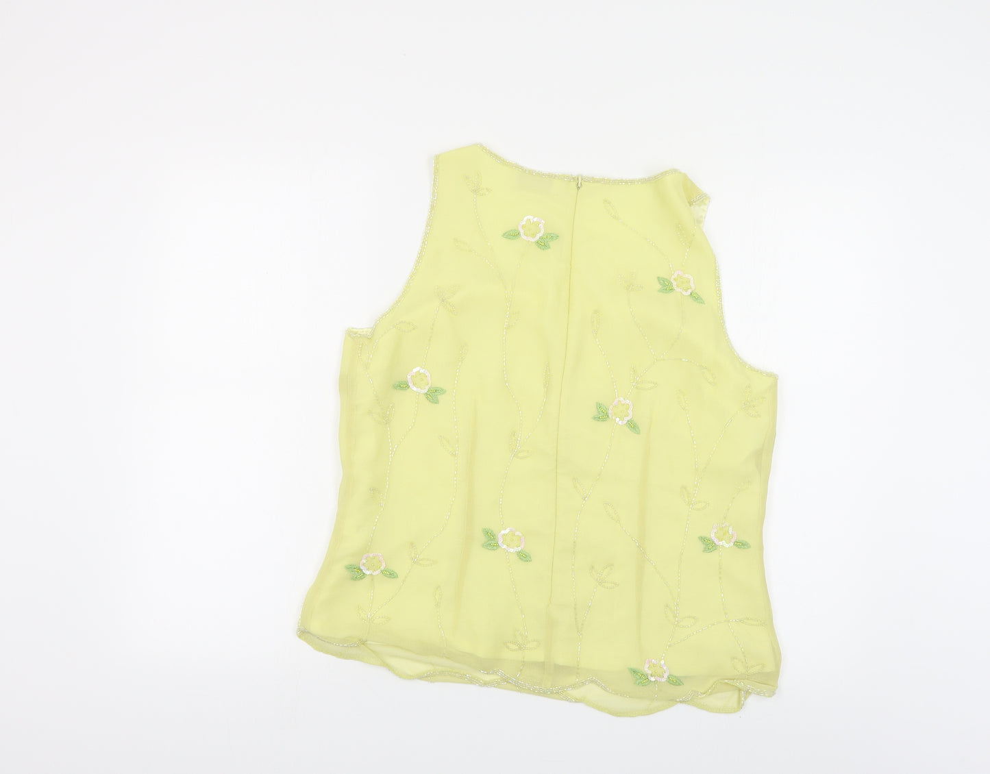 Kaleidoscope Womens Yellow Floral Polyester Basic Tank Size 16 Boat Neck