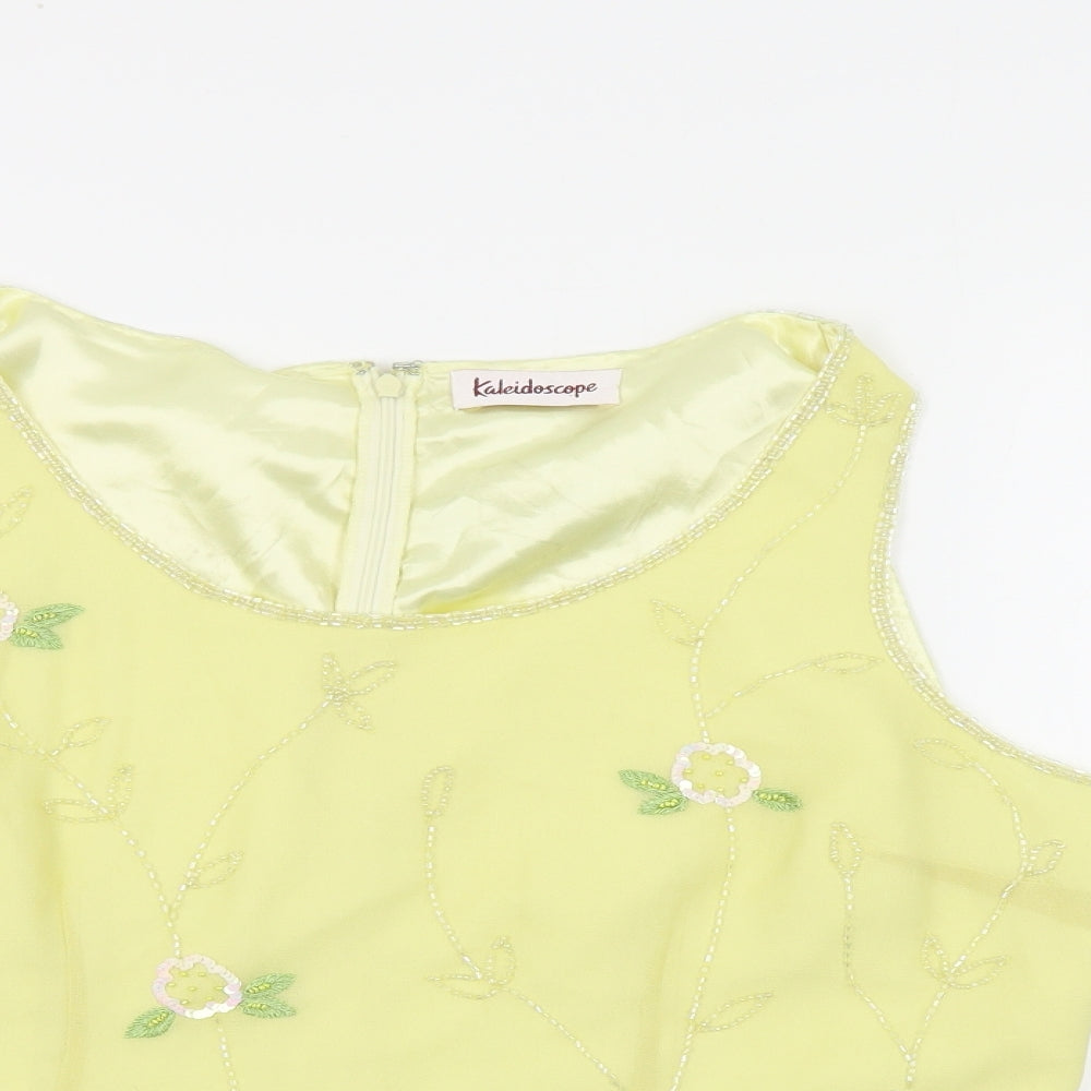 Kaleidoscope Womens Yellow Floral Polyester Basic Tank Size 16 Boat Neck