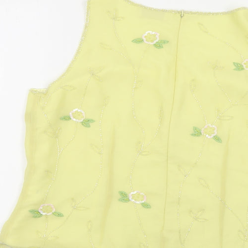 Kaleidoscope Womens Yellow Floral Polyester Basic Tank Size 16 Boat Neck