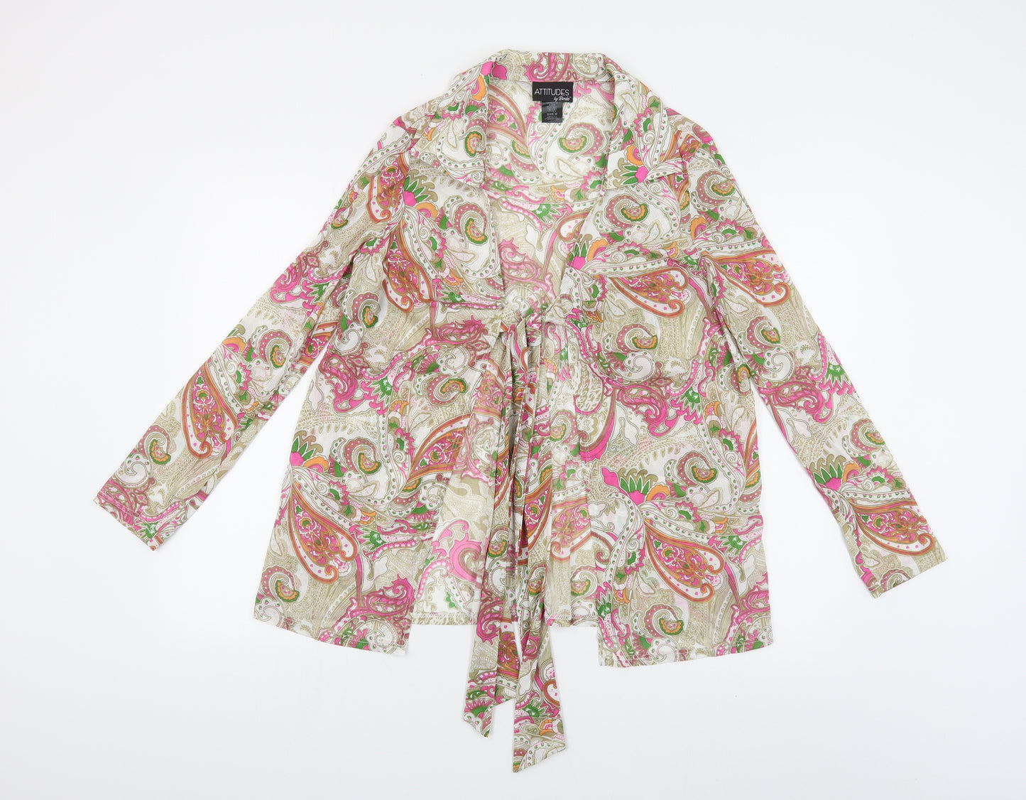 Attitudes by Renee Womens Multicoloured Paisley Polyester Kimono Button-Up Size M Collared