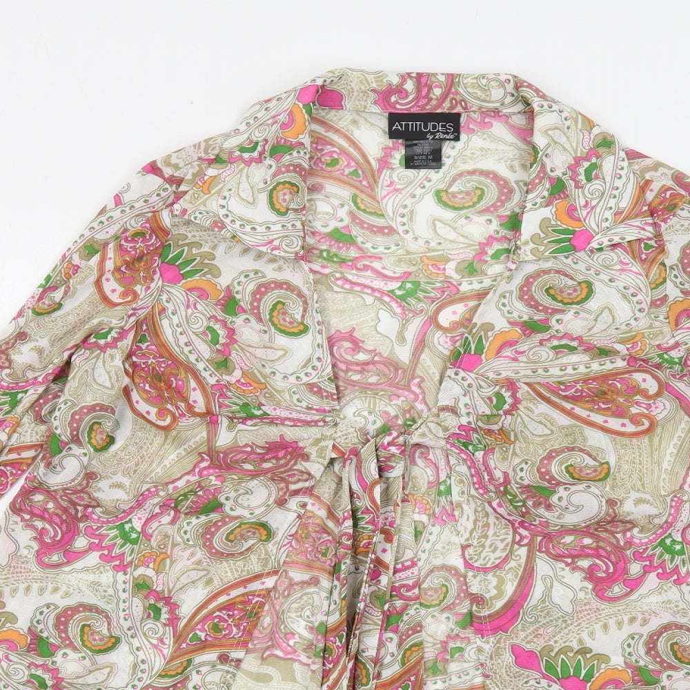 Attitudes by Renee Womens Multicoloured Paisley Polyester Kimono Button-Up Size M Collared